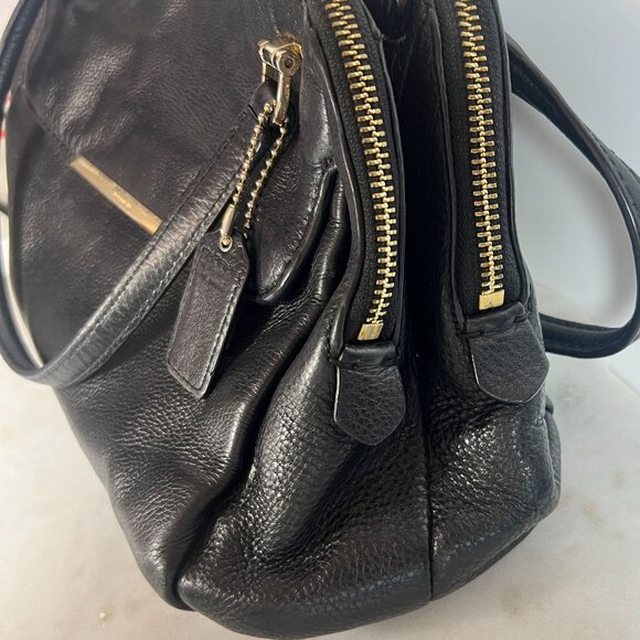 Coach Black Leather Double-Zip Satchel Cross Body Bag two Handles 2014 Madison - Picture 5 of 12
